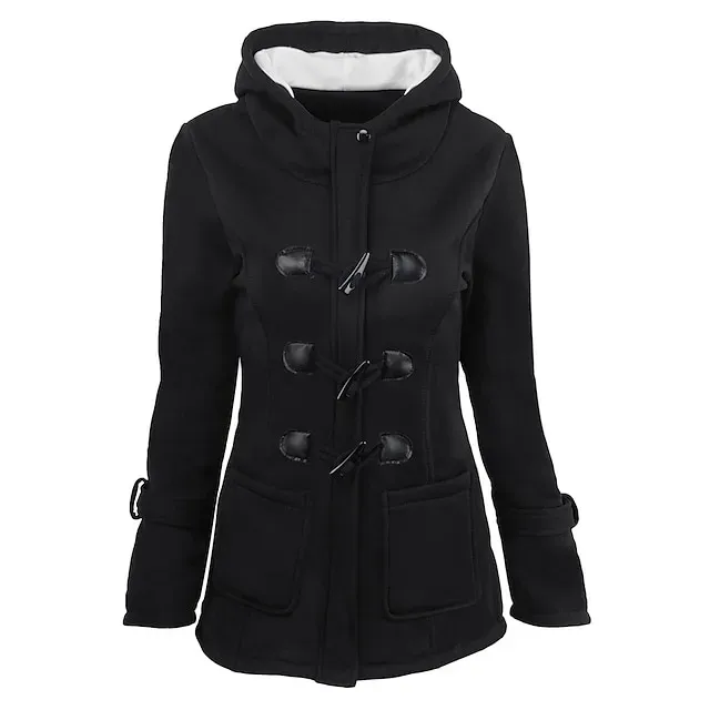 Women's Winter Coat Cropped Hooded Coat Thermal Warm Heated Jacket Fall Casual Street Jacket Long Sleeve with Pockets Black Army
