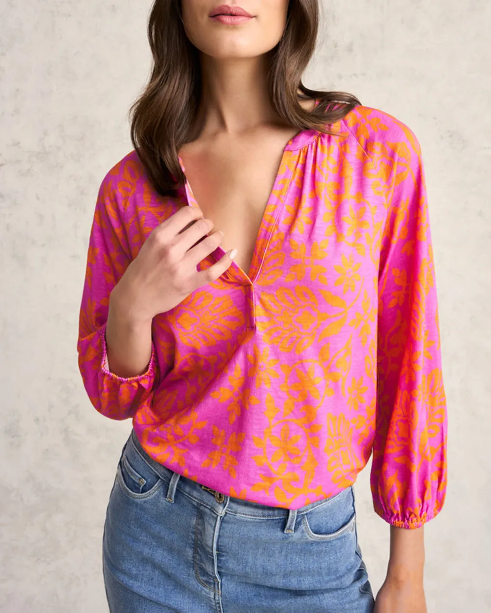 Printed Jersey Top - Pink Orange Print