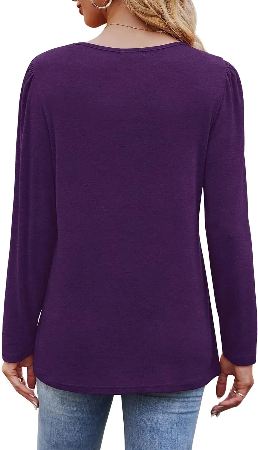 OFEEFAN Long Sleeve Shirts for Women Fall Fashion 2024 Dressy Casual Blouses Trendy Pleated Tunic Tops for Leggings