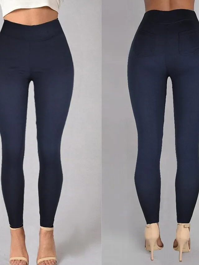Women's High Waist Solid Leggings Wine Navy Blue Grey Fashion Classic Office Daily Stretchy Full Length Comfort Solid Color S M L XL XXL