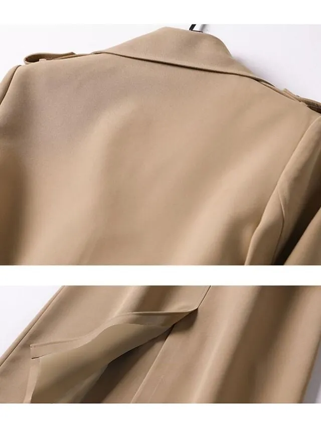 Women's Trench Coat Long Lace up Patchwork Coat Black Blue Camel Beige Fashion Daily Fall Single Breasted Rolled collar Regular Fit S M L XL XXL 3XL