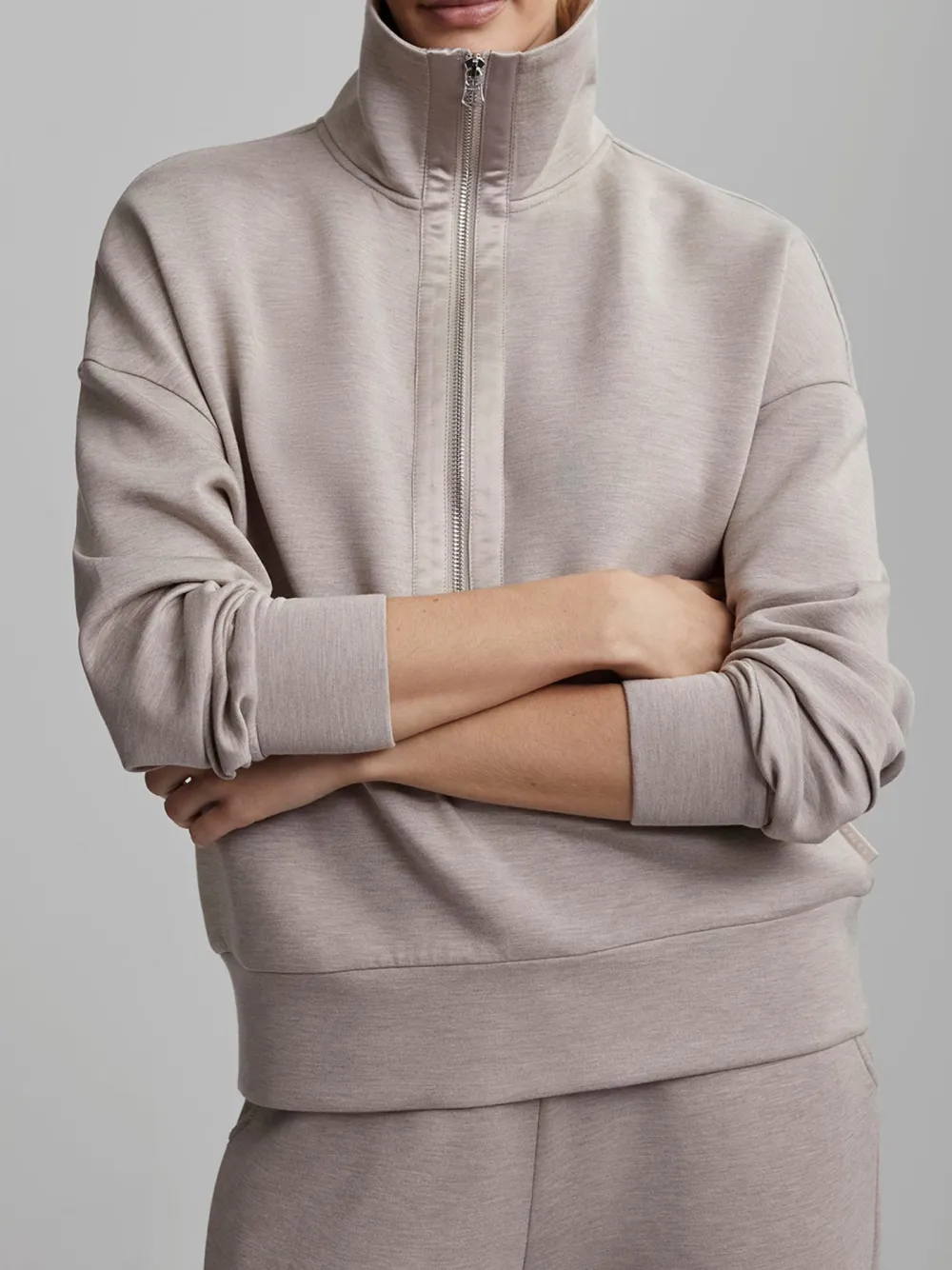 Chic Quarter-Zip Wide-Collar Loose Sweatshirt