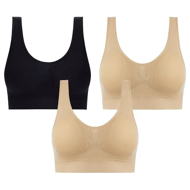3 Packs Sports Bra for Women High Support with Removable Pad Wireless Yoga Fitness Gym Workout Bra Top Sport Activewear High Impact Breathable Comfortable Stretchy