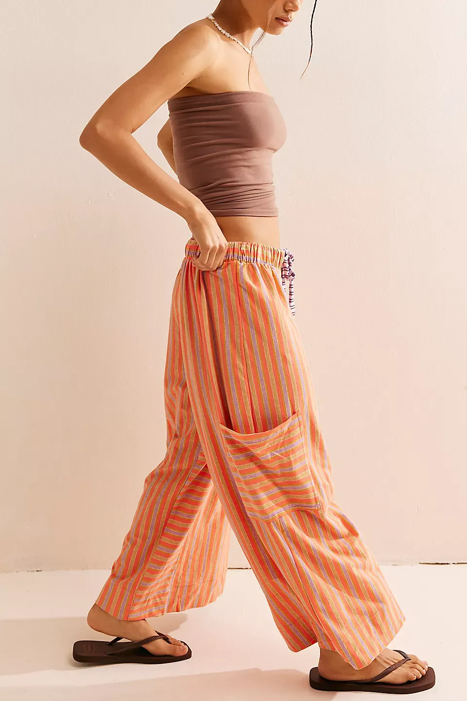 Striped Drawstring Wide Leg Pants