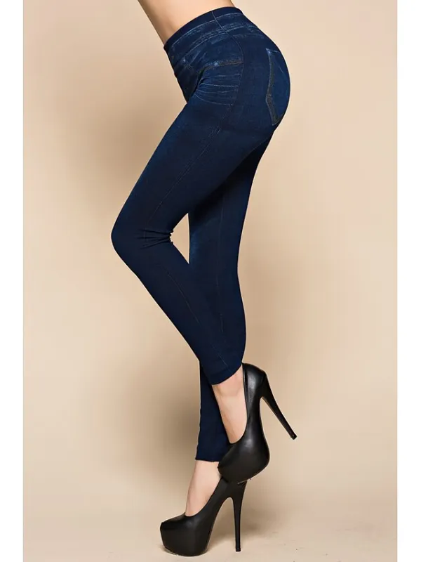 Women's Jeans Skinny Pants Trousers Ankle-Length Faux Denim Stretchy Mid Waist Classic Casual Weekend Blue One-Size Spring &  Fall