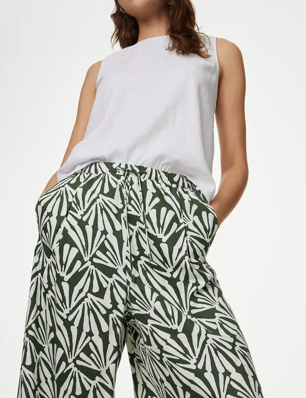 Plants Printed Wide Leg Trousers