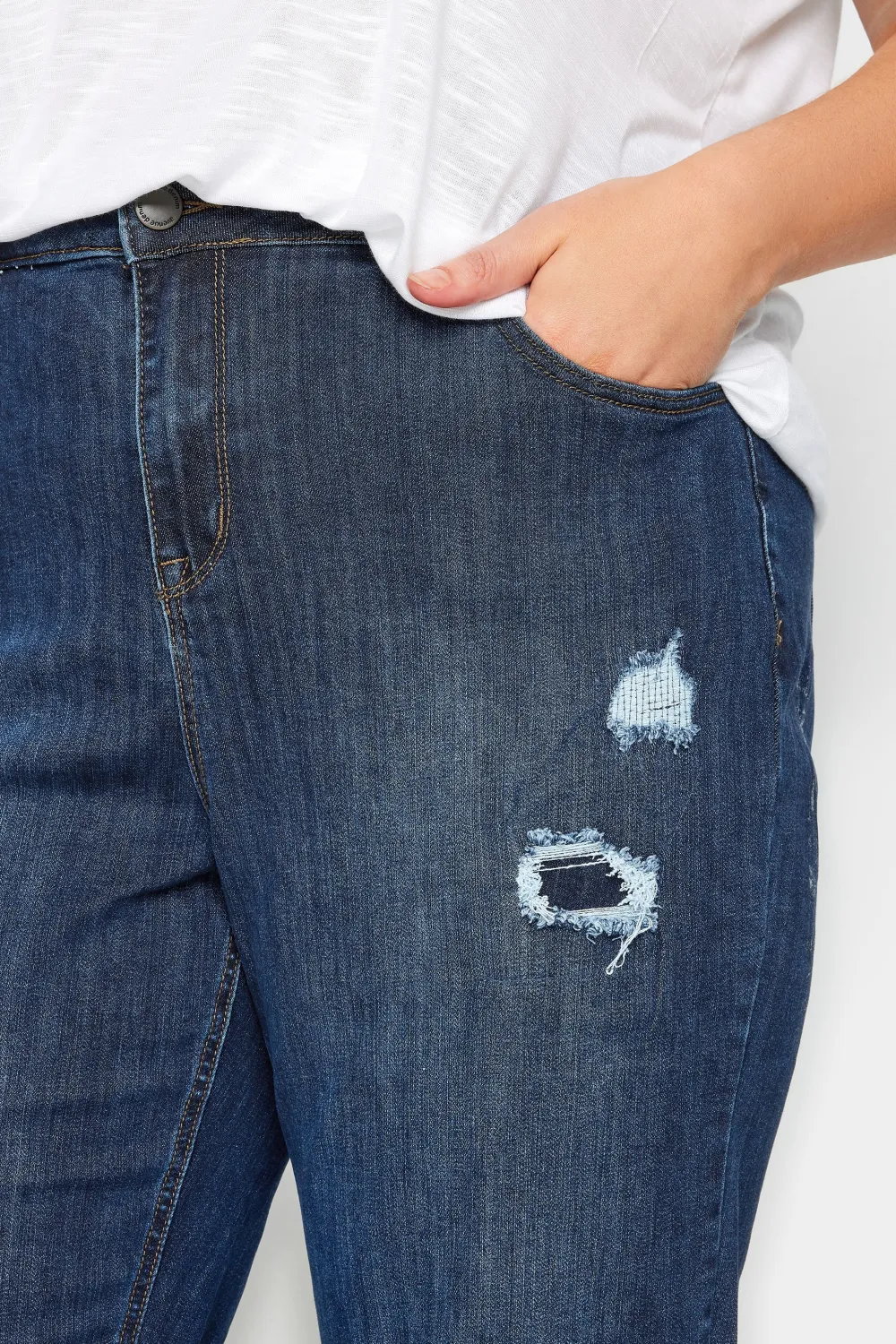 Evans Blue Dark Wash Ripped Girlfriend Jeans