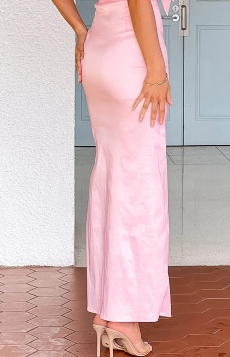 Pink Bow Front Satin Maxi Dress