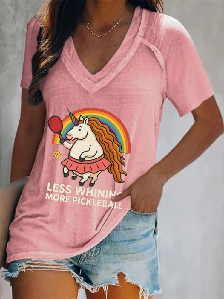 Women'S Less Whining More Pickleball V-Neck Short-Sleeved T-Shirt