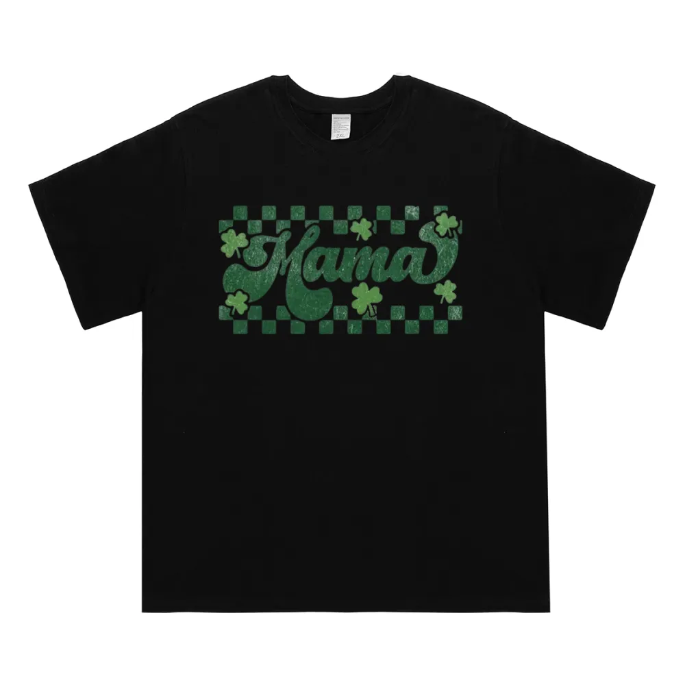 Retro Checkered St Patrick's Day Mama Daddy T-Shirt