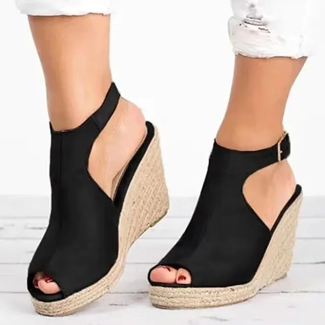 Women's Sandals Plus Size Outdoor Office Daily Summer Buckle Wedge Heel Peep Toe Casual Minimalism Walking Nubuck Faux Suede Buckle Solid Colored Black Pink Blue