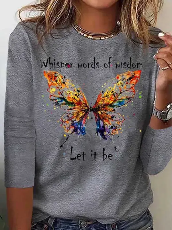 Butterfly Long sleeve Loose Casual T-Shirt