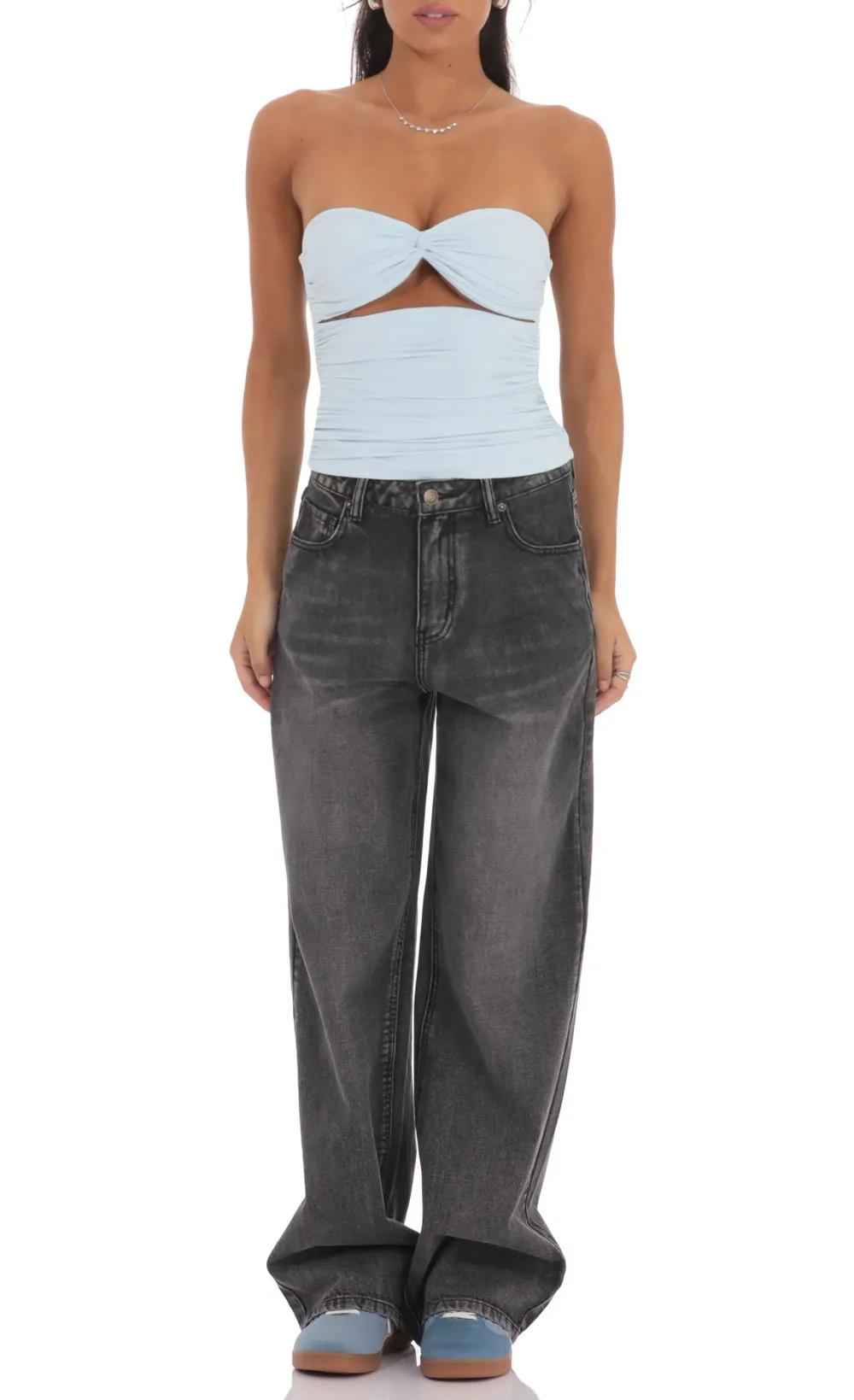 Two Piece Cutout Top in Light Blue