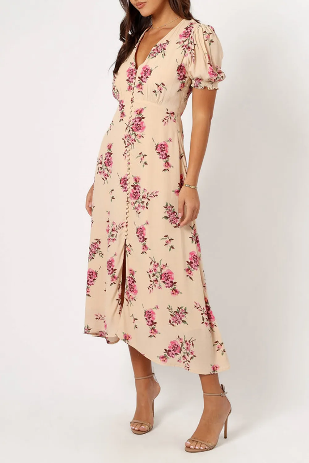 VANILLA ROSE FLORAL MIDI DRESS