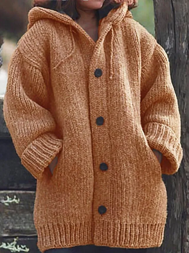 Women's Plus Size Winter Coat Coat Button Pocket Solid Color Outdoor Causal Long Sleeve Hooded Regular Winter Fall Green Black Blue L XL XXL 3XL 4XL