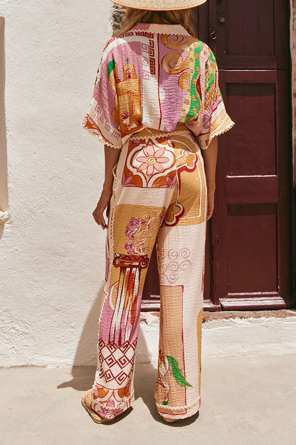 Colorful Patterned Short Sleeve Blouse