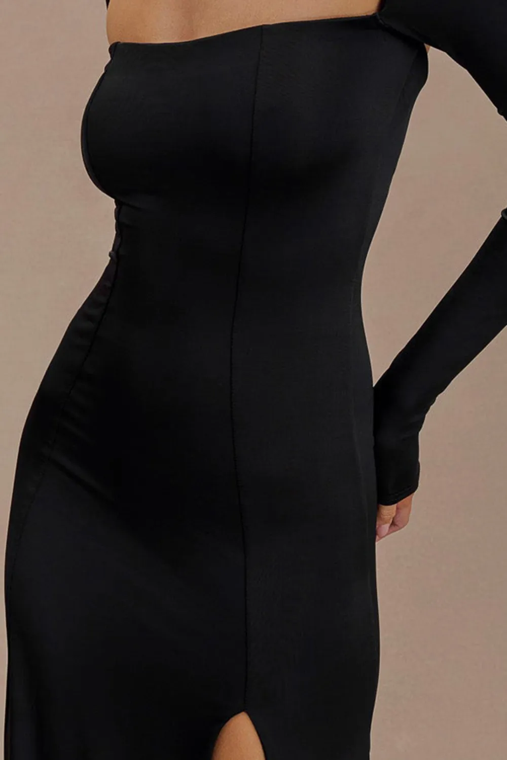 Slinky Long Sleeve Maxi Dress With Split