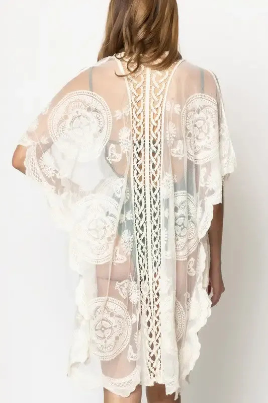 Patterned Laced Kimono  choice of colors