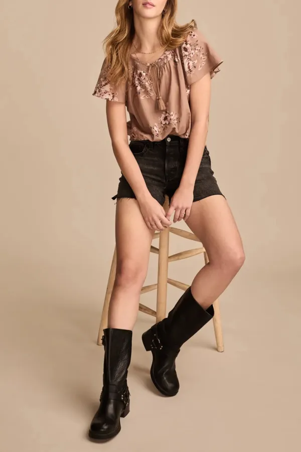 Taupe Floral Flutter Sleeve Top