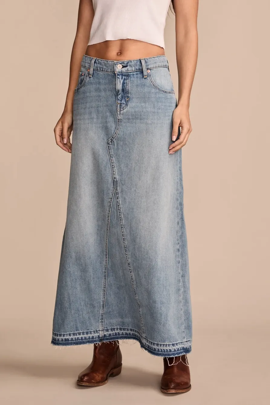 Low Rise Denim Midi Skirt