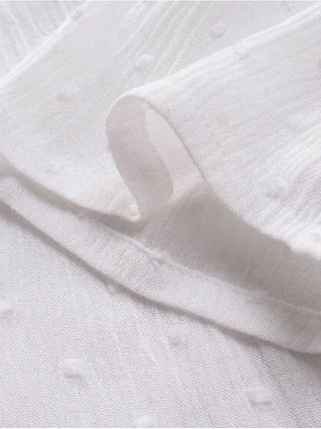 Women's Shirt Blouse White Eyelet Tops Cotton Pure Color White Pink Green Lace Button 3/4 Length Sleeve Daily Basic Casual V Neck Regular Fit Summer Spring Fall