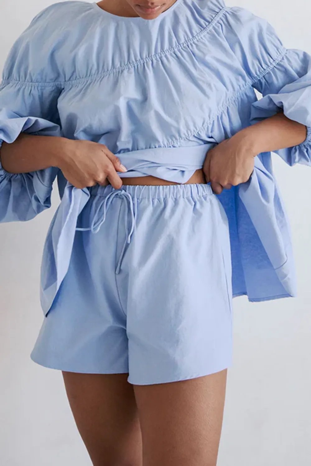 Elastic Waist Ruffled Cotton Shorts