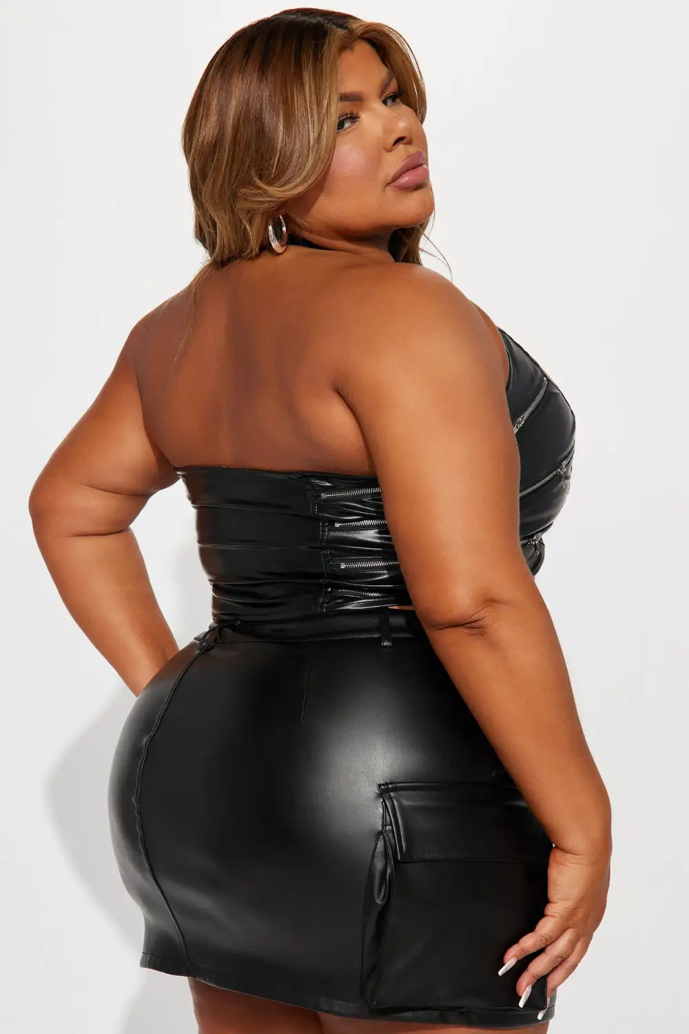 Off Roading Faux Leather Halter Top - Black