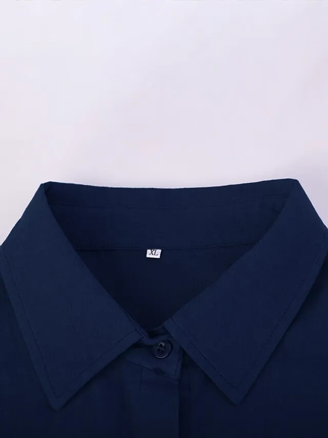 Women's Shirt Blouse Cotton Black White Blue Solid Color Button Pocket 3/4 Length Sleeve Work Daily Streetwear Daily Basic Shirt Collar Regular Fit Spring Fall Fall & Winter