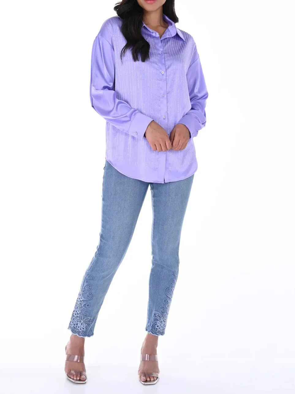 Light Blue Embroidered Cuff Jeans