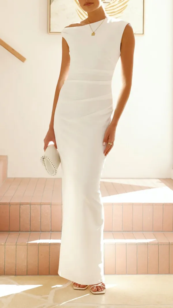 High Asymmetrical Neckline Maxi Dress