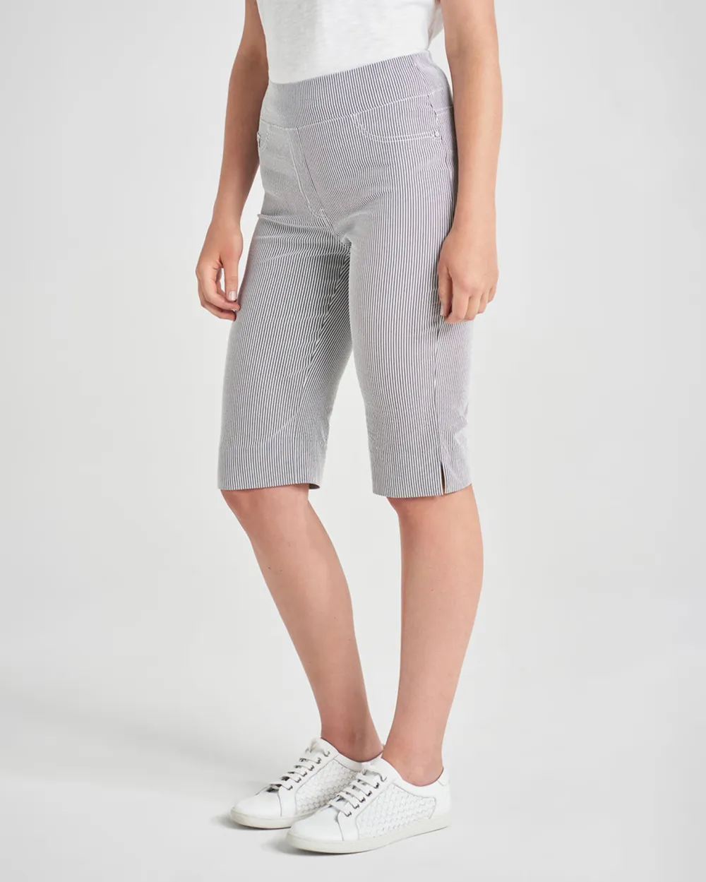 Striped Knit Knee Length Shorts