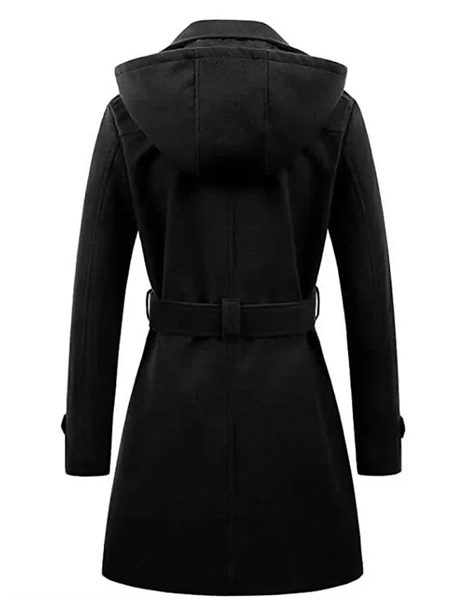 Women's Winter Coat Long Overcoat with Belt Fall Pea Coat wirh Hood Elegant Windproof Warm Trench Coat with Pockets Contemporary Casual Trendy Jacket Long Sleeve Black Army Green Camel