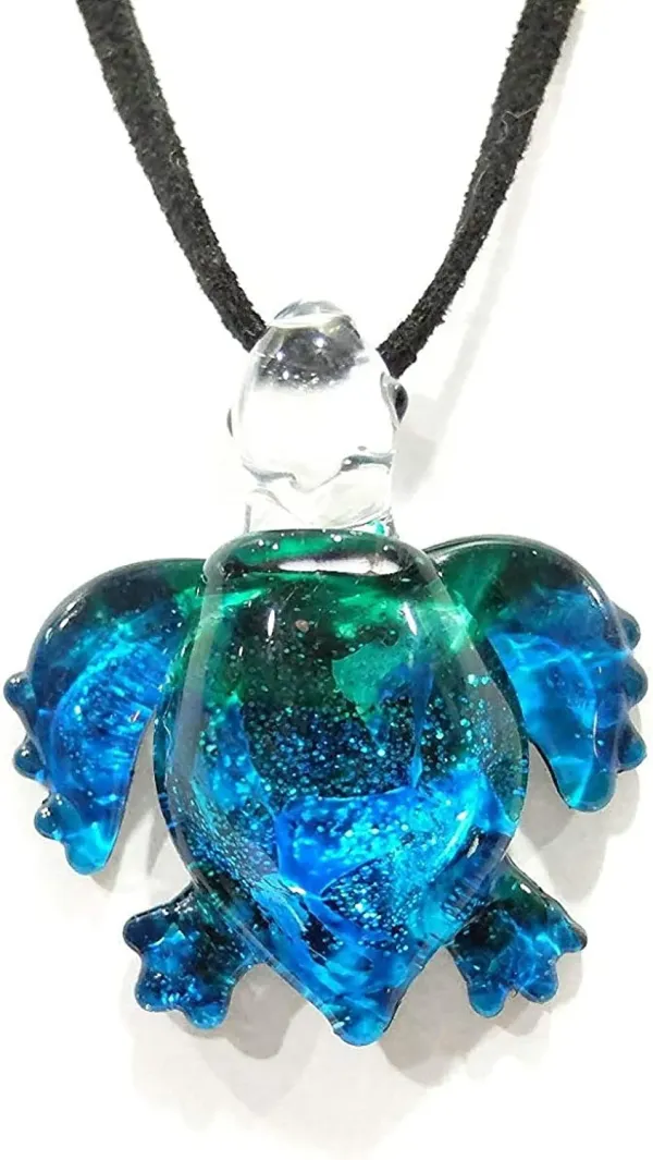 Handmade Ocean Blue Sea Turtle Art Glass Blown Sea Animal Figurine Pendant Necklace Jewelry