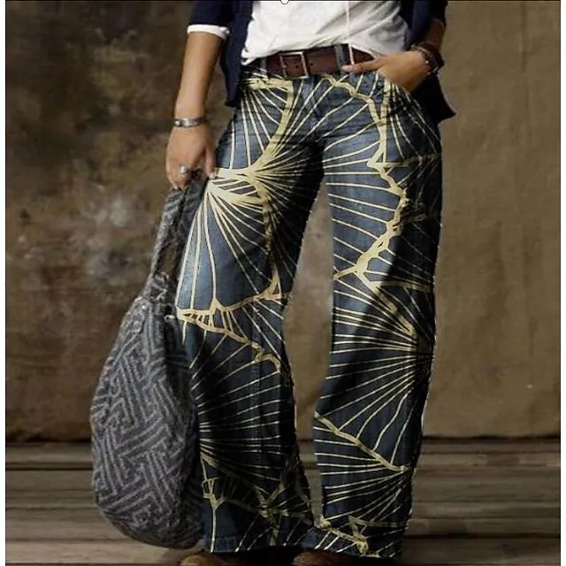 Women's Jeans Bootcut Wide Leg Full Length Faux Denim Side Pockets Wide Leg High Elasticity Mid Waist Fashion Casual Weekend 1 2 S M