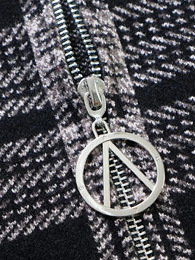 Women's Hoodie Jacket Fall Zip up Sweatshirt Plaid Print Winter Cropped Coat Windproof Warm Casual Jacket Long Sleeve Plaid with Pockets Black