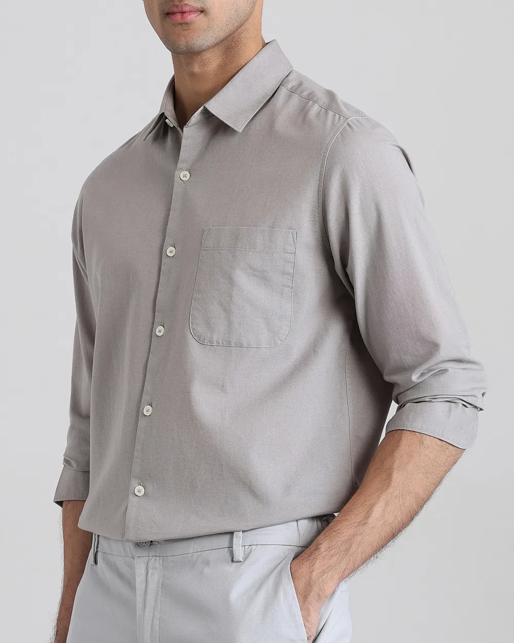 Leisure Simple Daily Slim-Fit Breathable Light Grey Shirt