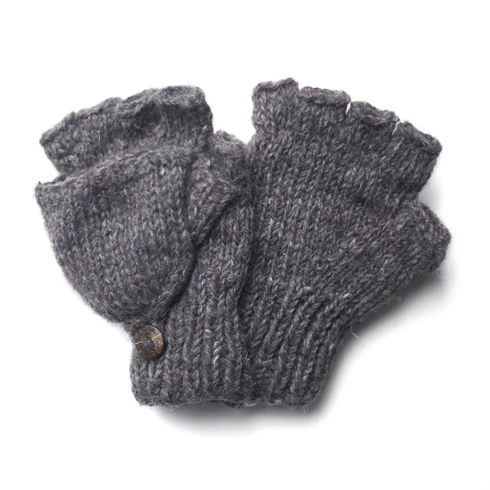 Plain Wool Fingerless Gloves With Mitten Flap