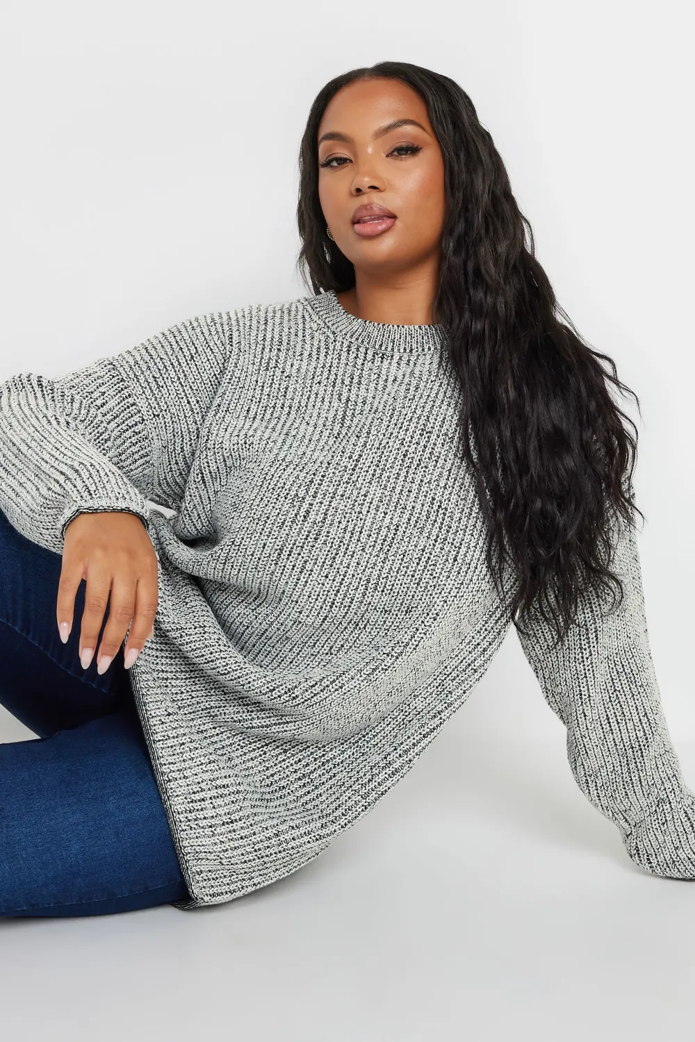 YOURS Curve Navy Blue Drop Shoulder Knitted Jumper