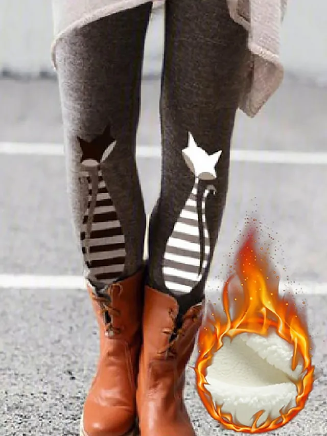 Women's Fleece Lined Leggings Warm Full Length Winter Leggings Print High Elasticity Mid Waist Fashion Designer Halloween Daily 1 2 S M Winter