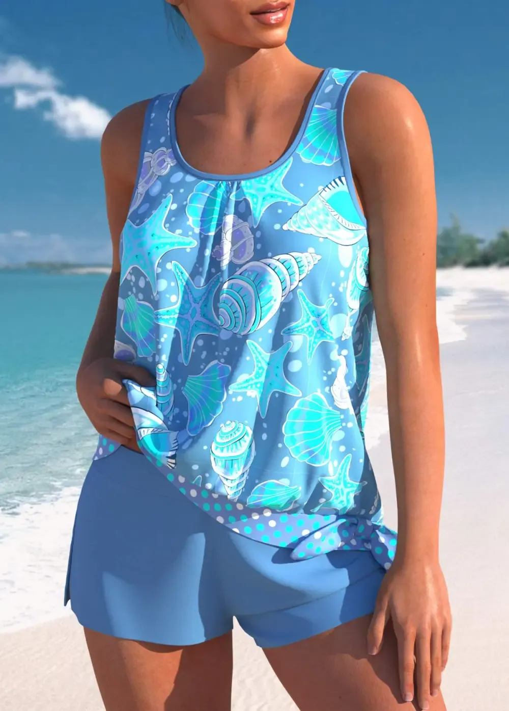 Bowknot Mid Waisted Floral Print Coral Tankini Set