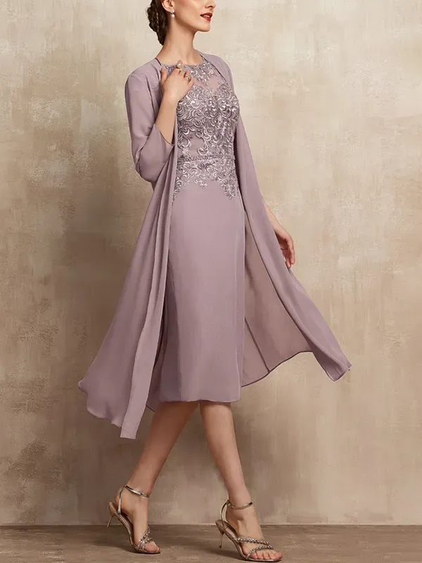 Collar Lace Dress Solid Color Chiffon Top Set