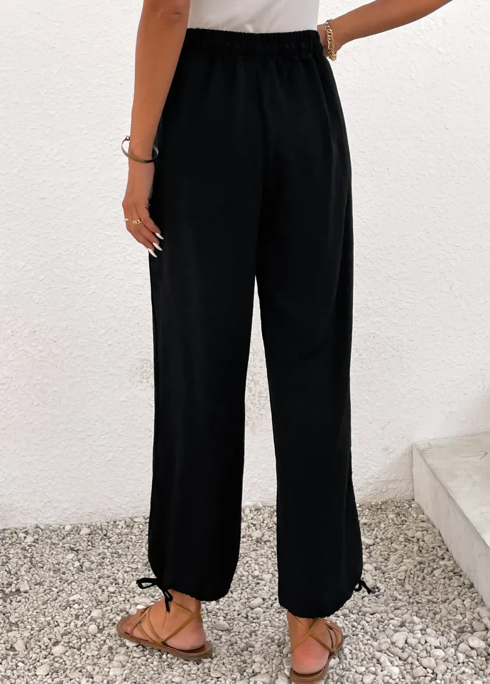 Black Lightweight Jogger Elastic Waist High Waisted Pants