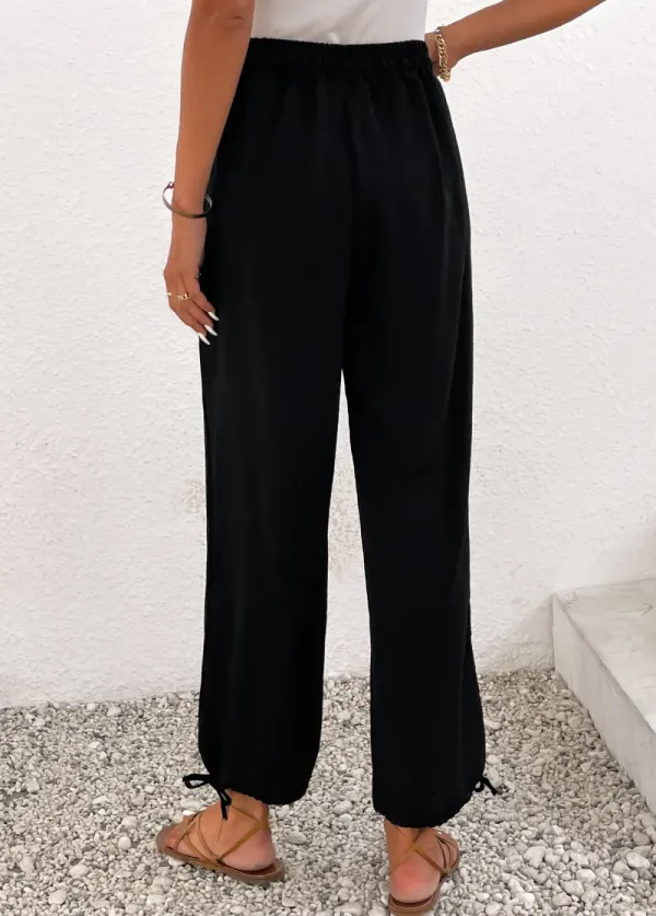 Black Lightweight Jogger Elastic Waist High Waisted Pants