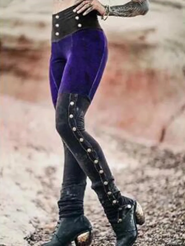 Women's Tights Leggings Cotton Blend Red Blue Green Mid Waist Fashion Halloween Casual Weekend Micro-elastic Ankle-Length Comfort Color Block S M L XL XXL