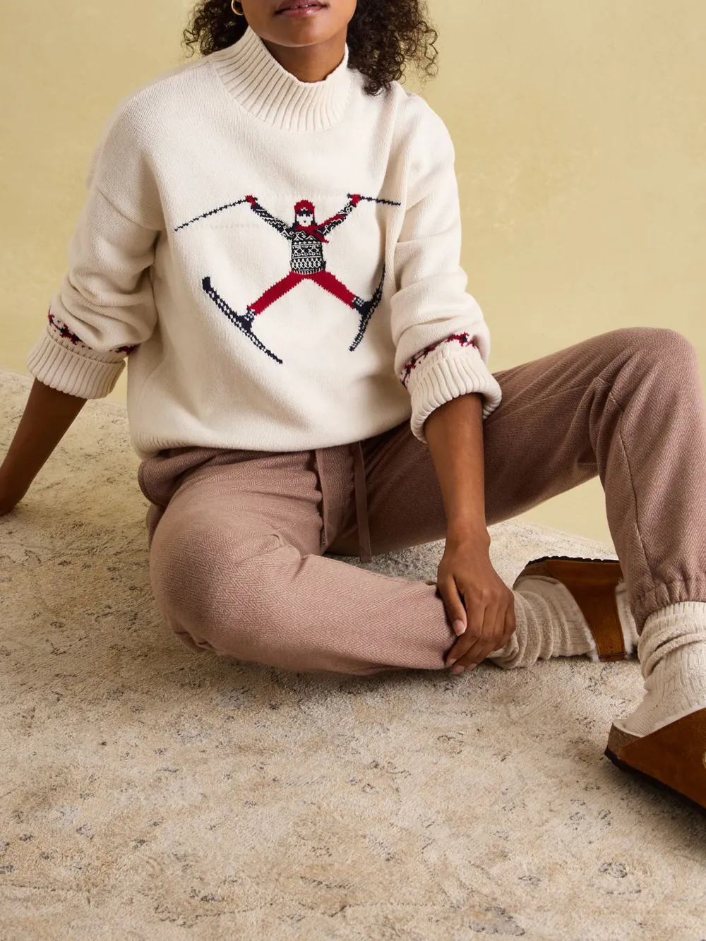 Cream High Neck Intarsia Ski Jumper