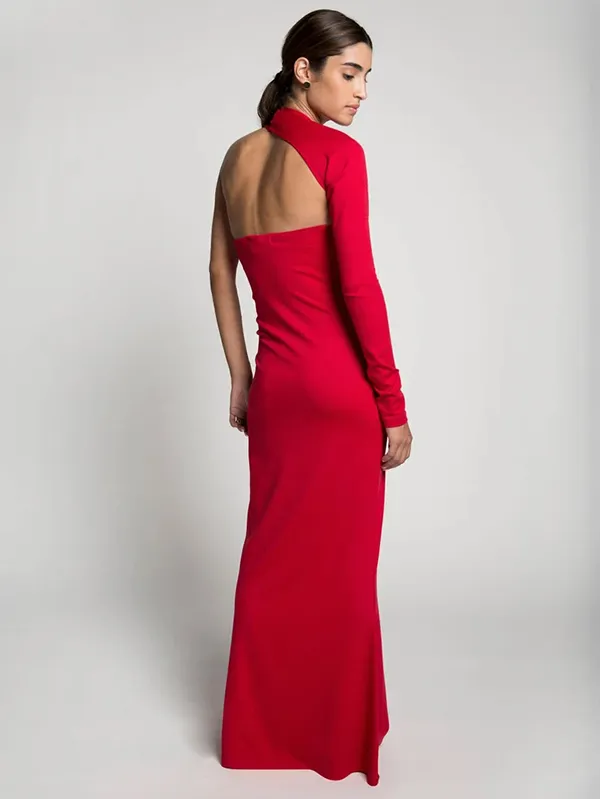 Stylish Skinny Asymmetric Hollow Backless One-Shoulder Maxi Dress