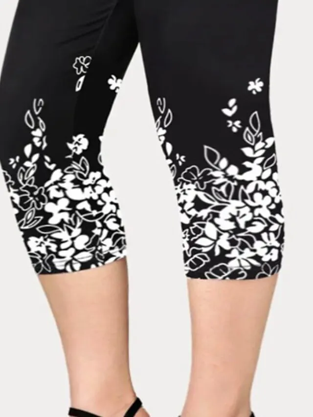 Women's Plus Size Curve Leggings Print Floral Sporty Yoga Casual Daily Natural Calf-Length Spring Summer Green Black Purple L XL XXL 3XL 4XL