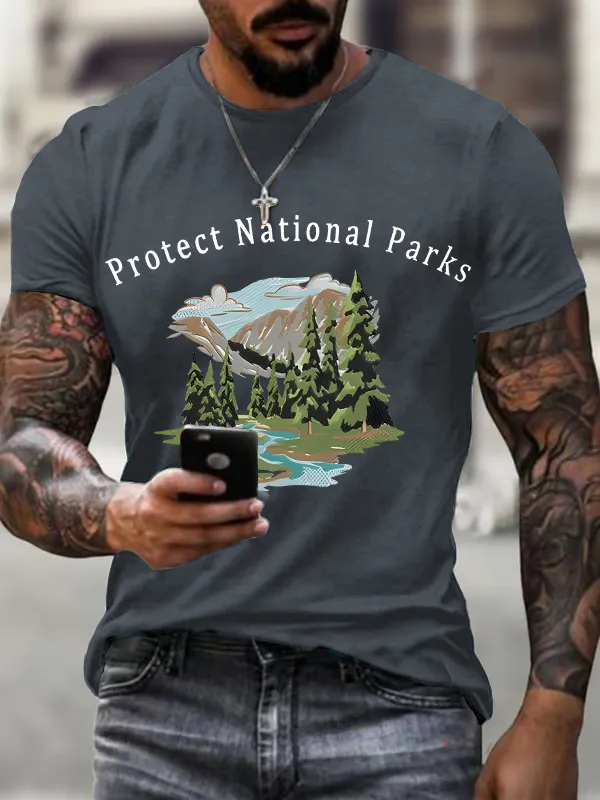 Men'S T-Shirt Men'S Retro Protect Our National Parks Printed Casual Crew Neck T-Shirt