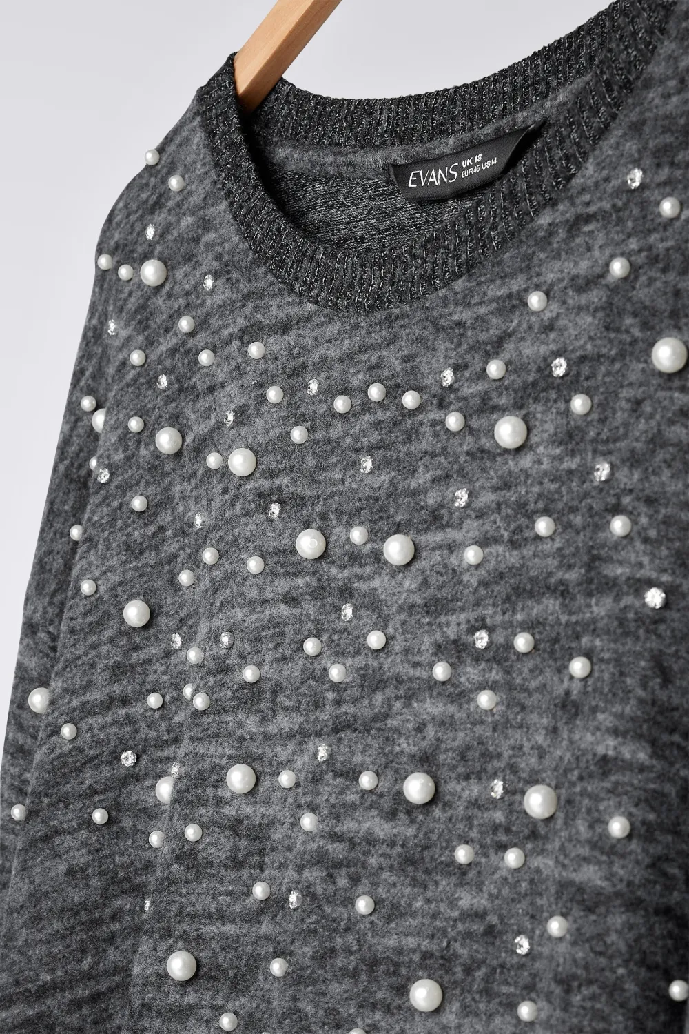 EVANS Curve Grey Pearl Embellished Jumper Dress