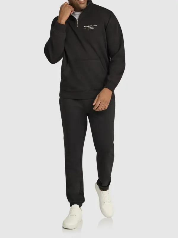 BLACK PRINT ZIP NECK SWEAT